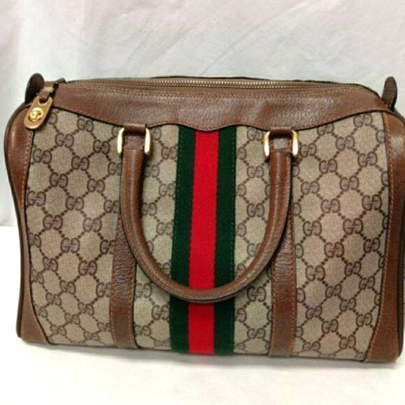 Gucci Supreme Sherry Line Web Monogram Boston Bag. - Picture 1 of 14